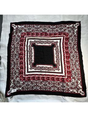 Talbots Black and Red Ornate Scarf with Silk